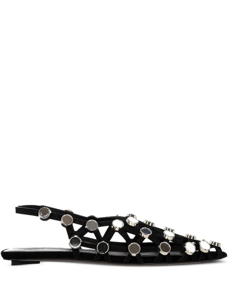  The Attico Grid-embelished Suede Pointed-toe Flat Pumps - Black 