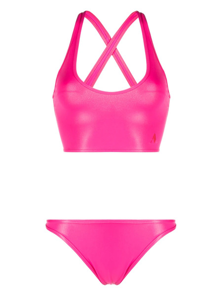  The Attico Logo-embroidered Crossover-strap Bikini - Pink 