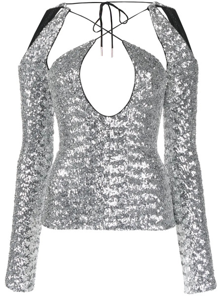  The Attico Zane Sequinned Cut-out Top - Silver 