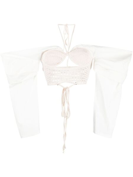  The Mannei Draped-sleeves Crochet-knit Blouse - Neutrals 
