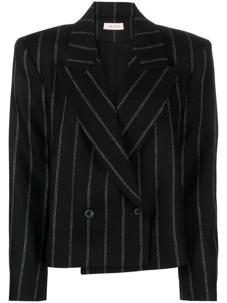  The Mannei Striped Double-breasted Wool Blazer - Black 