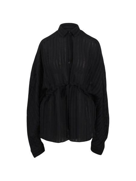  Thelatest Drawstring Striped Shirt - Black 