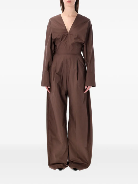  Thelatest Drew V-neck Long-sleeve Jumpsuit - Brown 