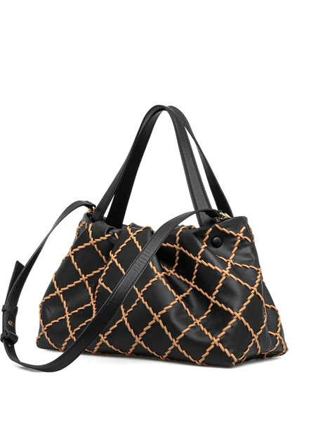  Themoirè Pleated Stitched Tote Bag - Black 