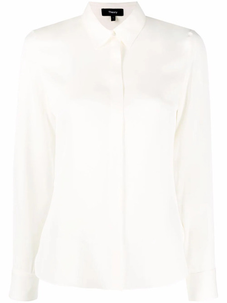  Theory Long-sleeve Silk Shirt - Neutrals 