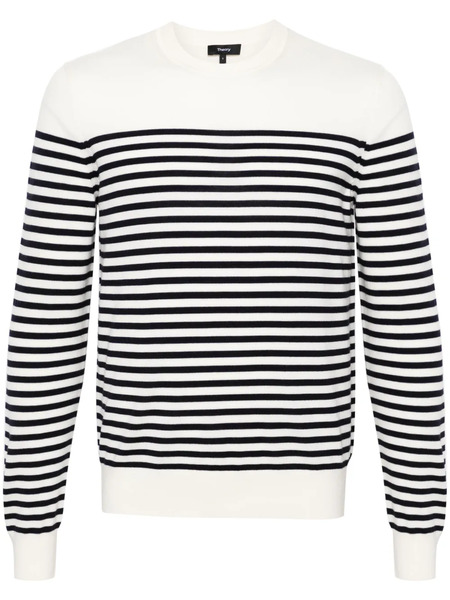  Theory Striped Wool Blend Jumper - White 