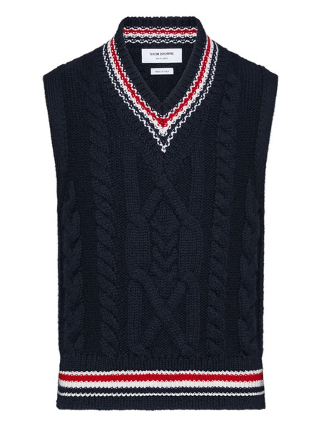  Thom Browne Aran-knit Cable-stitch Wool Vest - Blue 