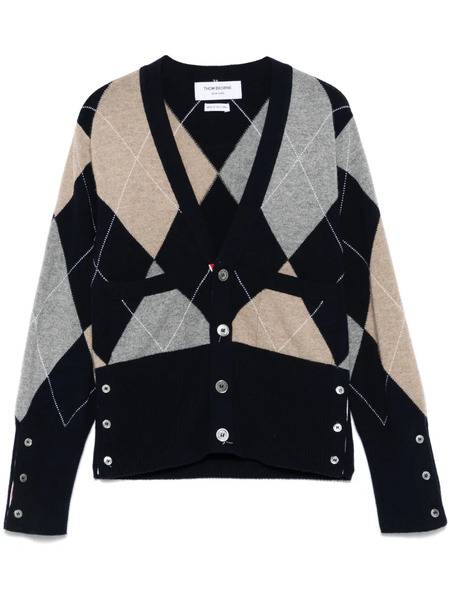  Thom Browne Argyle Intarsia Cashmere Cardigan - Blue 