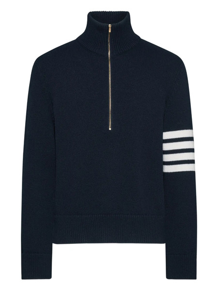  Thom Browne 4-bar Funnel-neck Wool Sweater - Blue 