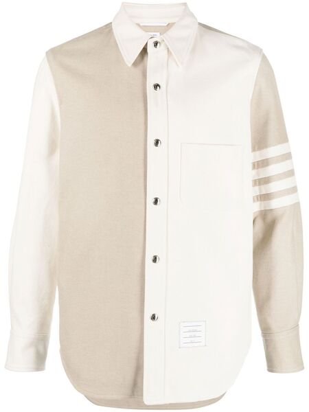  Thom Browne 4-bar Patchwork Denim Shirt - Neutrals 