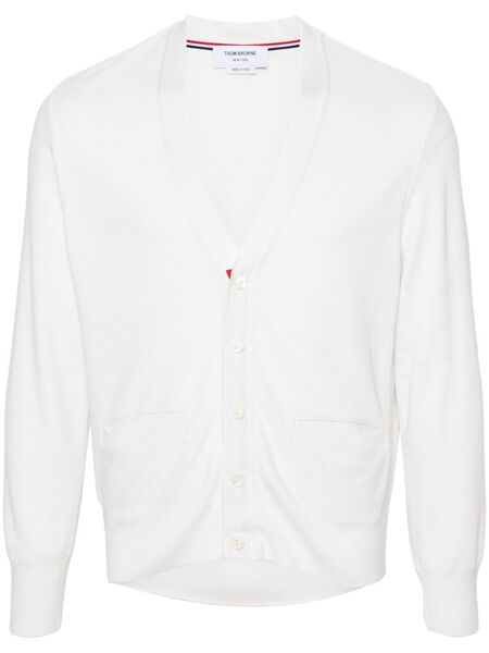  Thom Browne 4-bar Silk Cardigan - White 