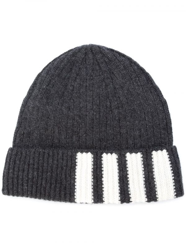  Thom Browne 4-bar Stripe Cashmere Rib Hat - Grey 