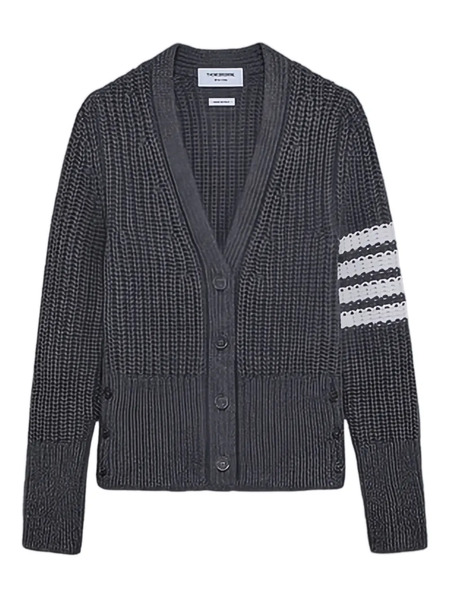  Thom Browne 4-bar Stripe V-neck Cardigan - Grey 