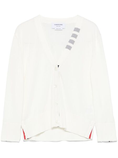  Thom Browne 4 Bar Stripes Jersey Cardigan - White 