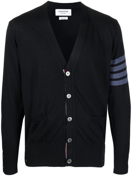  Thom Browne 4-bar V-neck Cardigan - Blue 