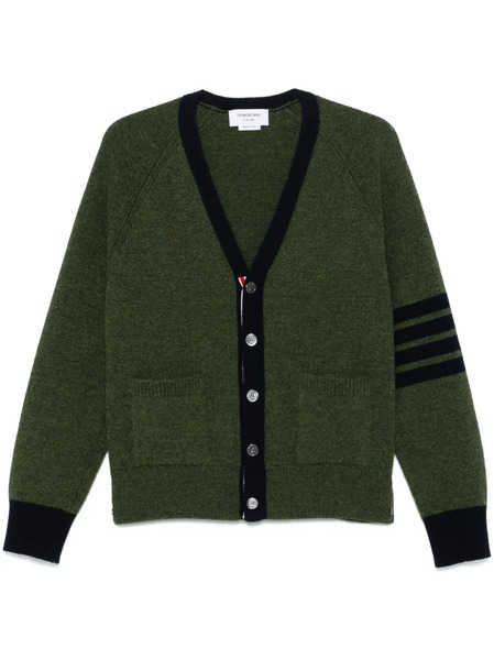  Thom Browne 4-bar V-neck Wool Cardigan - Green 
