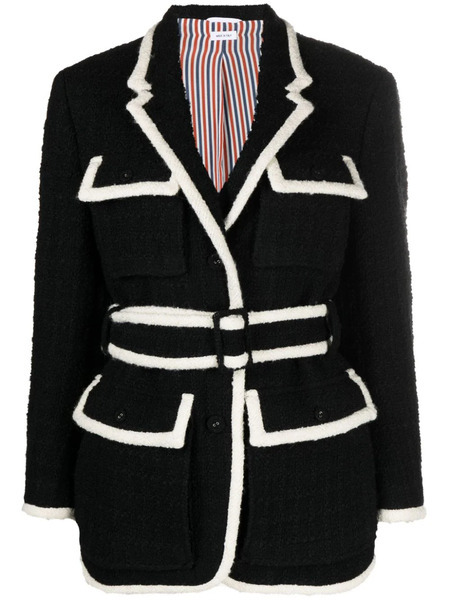  Thom Browne Belted Tweed Jacket - Black 