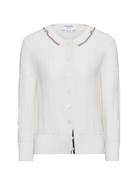  Thom Browne Bobble Stitch Lace-trim Cardigan - White 
