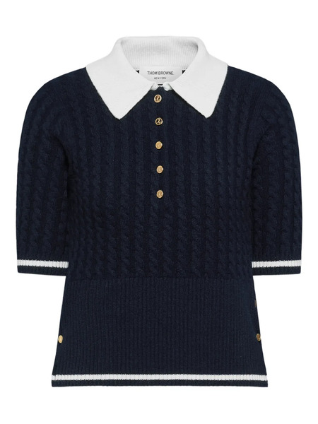  Thom Browne Cable-stitch Polo Shirt - Blue 