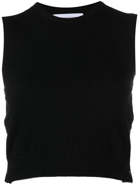  Thom Browne Cashmere Cropped Crew Neck Shell Top - Black 