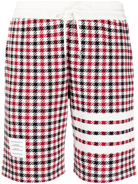  Thom Browne Check-pattern Logo-patch Shorts - Red 
