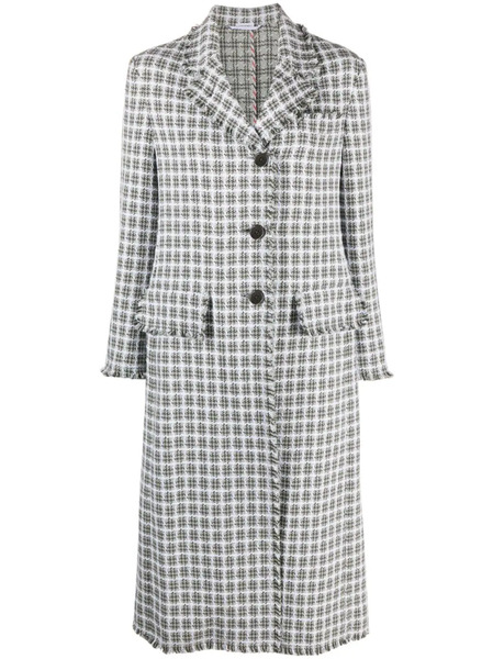  Thom Browne Check-pattern Tweed Coat - Grey 