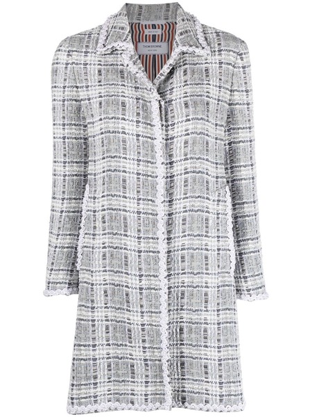  Thom Browne Crochet-appliqué Tweed Coat - Grey 
