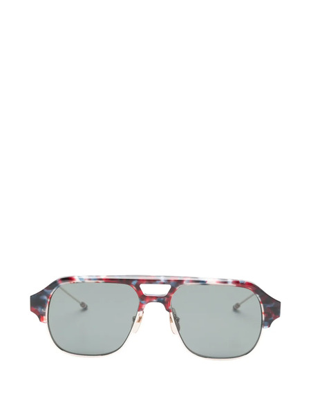  Thom Browne Eyewear Patterned Pilot-frame Sunglasses - Silver 