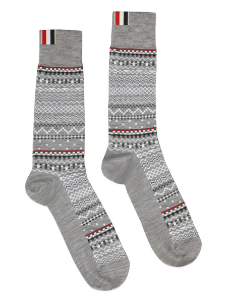  Thom Browne Fairisle Jacquard Wool Socks - Grey 