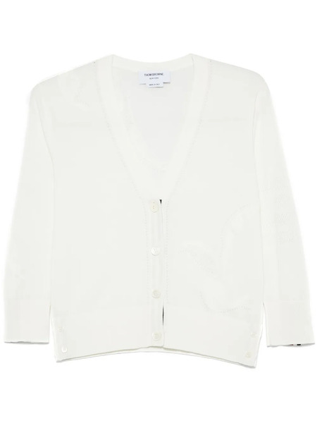 Thom Browne Feather-intarsia Cotton Cardigan - White 