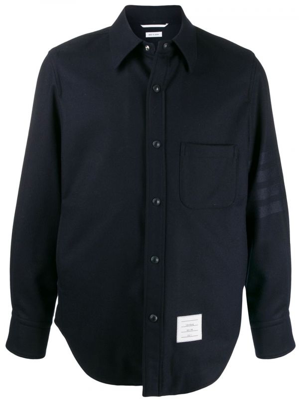  Thom Browne Flannel Tonal 4-bar Shirt Jacket - Blue 