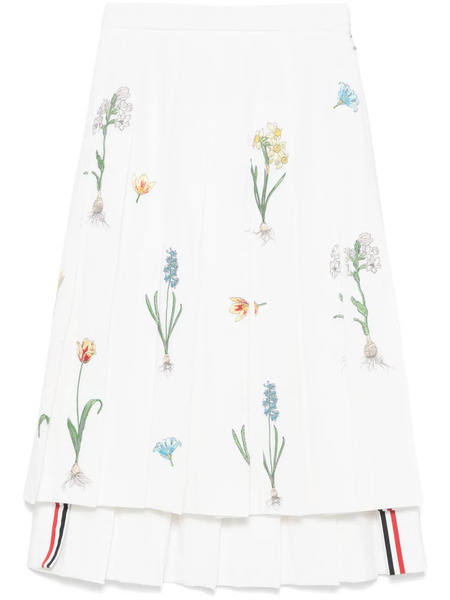  Thom Browne Floral-embroidery Midi Skirt - White 