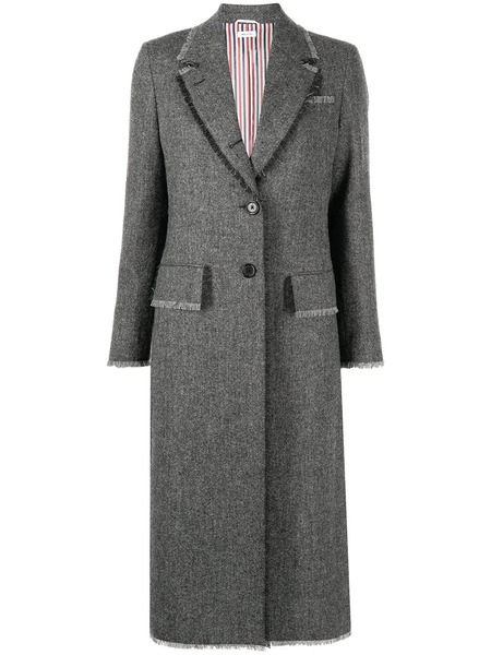  Thom Browne Frayed Trim Single-breasted Coat - Grey 