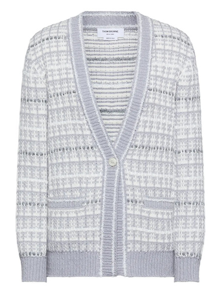  Thom Browne Front-pocket Checked Cardigan - White 