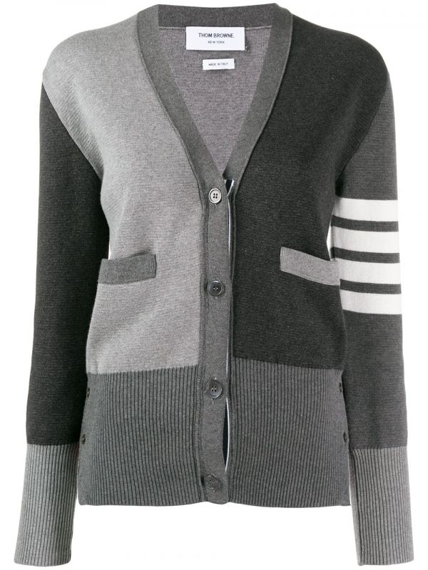 Thom Browne Funmix 4-bar V-neck Cardigan - Grey 