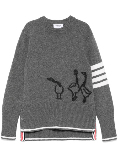  Thom Browne Geese-intarsia Crewneck Sweater - Grey 