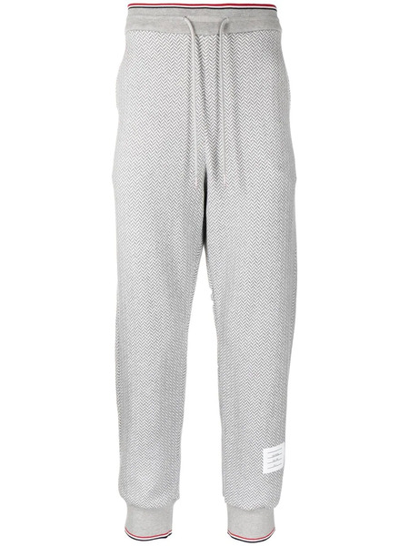  Thom Browne Herringbone-pattern Logo-patch Track Pants - Grey 