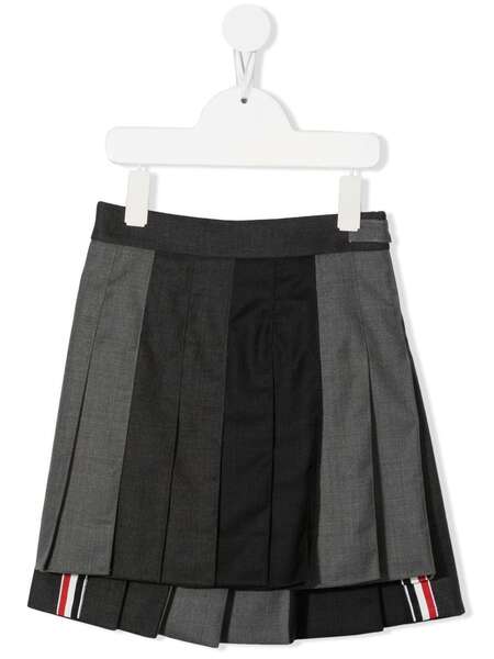  Thom Browne Kids Colour-block Pleated Skirt - Grey 