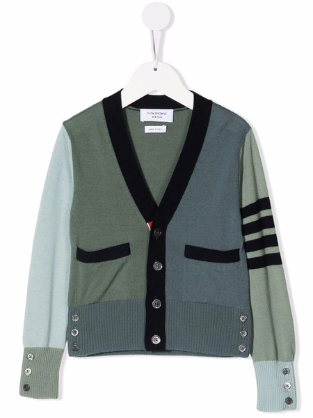  Thom Browne Kids Colour-block Wool Cardigan - Green 