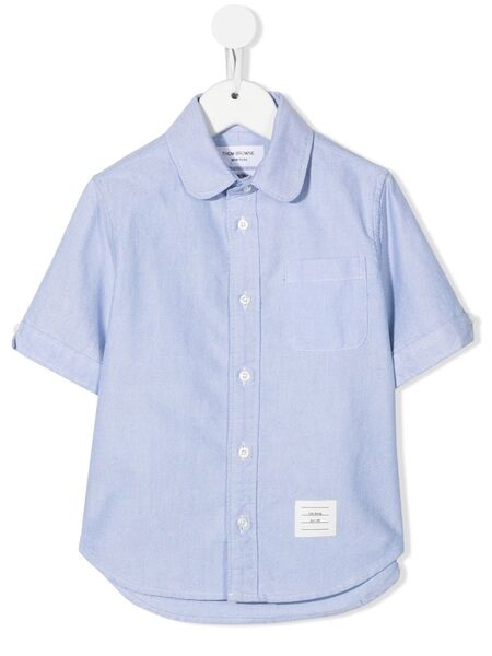  Thom Browne Kids Logo-patch Short-sleeve Shirt - Blue 