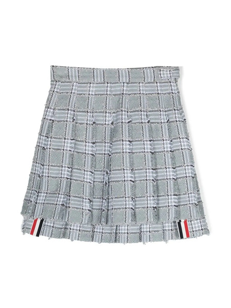  Thom Browne Kids Pleated Tweed Skirt - Grey 