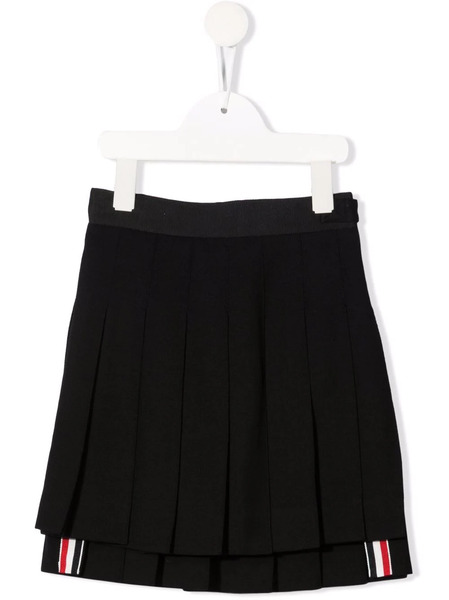  Thom Browne Kids Pleated Wool Skirt - Black 