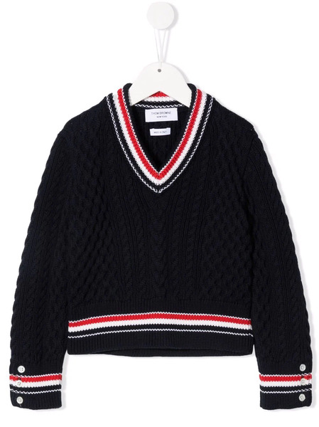  Thom Browne Kids Rwb Cricket Cable Sweater - Blue 
