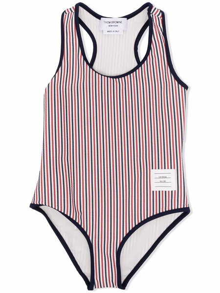  Thom Browne Kids Rwb Striped Swimsuit - Red 