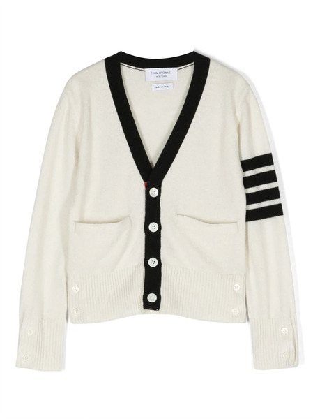  Thom Browne Kids Stripe-detailing Wool-blend Cardigan - Neutrals 