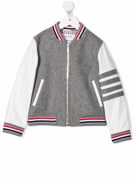  Thom Browne Kids Stripe-print Bomber Jacket - Grey 