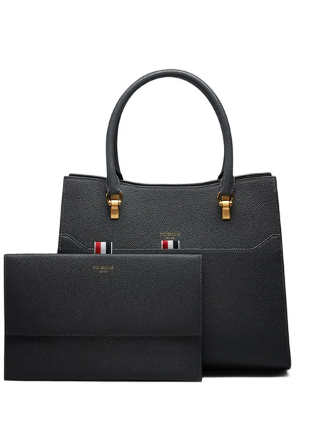  Thom Browne Large Leather Clasp Tote Bag - Grey 
