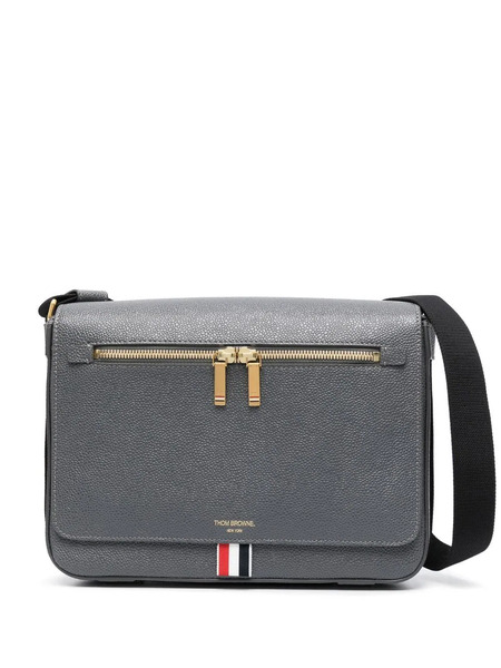  Thom Browne Logo-lettering Leather Messenger Bag - Grey 