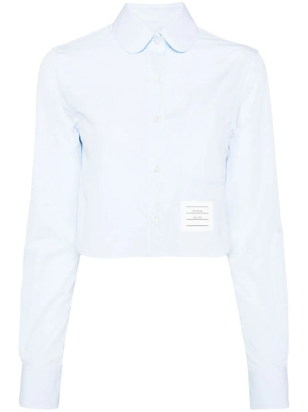  Thom Browne Logo-patch Cropped Shirt - Blue 