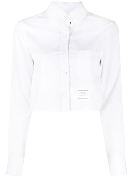  Thom Browne Logo-patch Cropped Shirt - White 